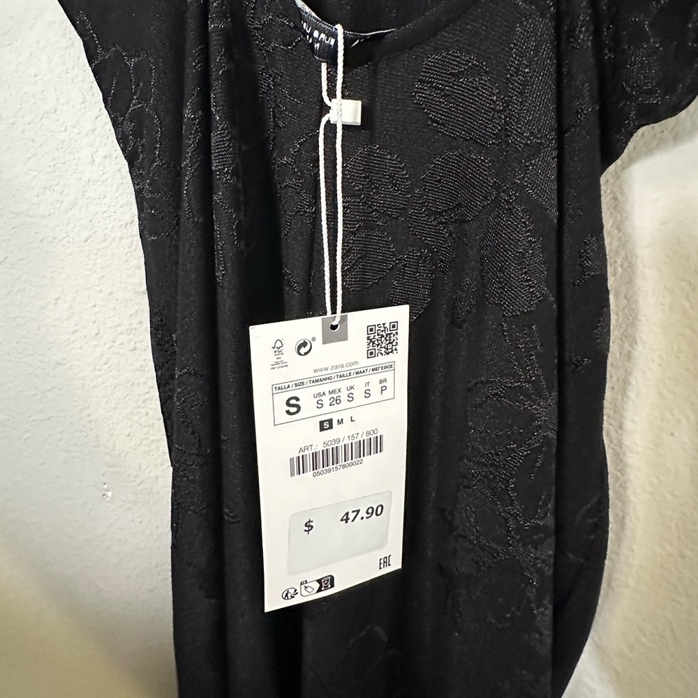 NWT Zara Black Maxi Dress with Subtle Jacquard Texture